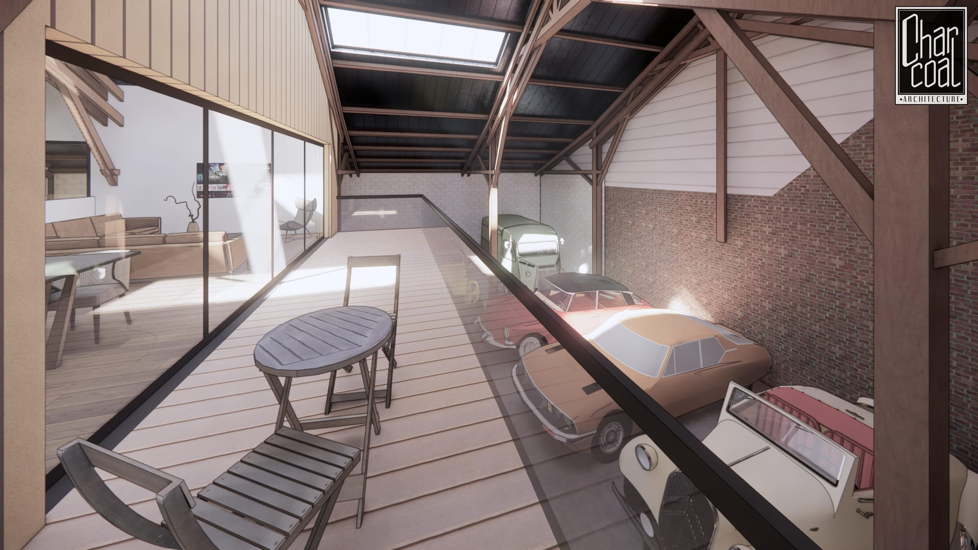 vue du balcon sur le garage